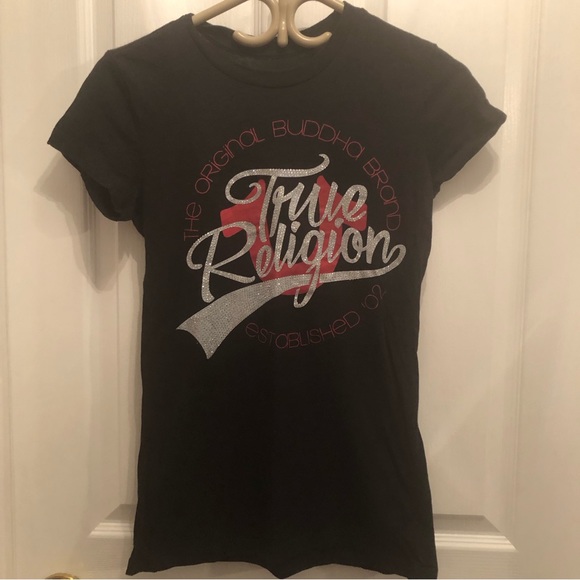 Black True Religion Crew Neck TShirt Crystal Motif - Picture 2 of 4